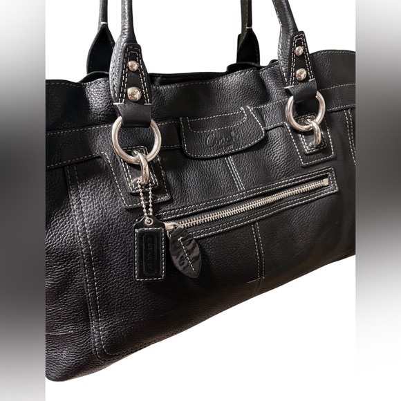 Coach Penelope Black Pebbled Leather Double Handles Satchel Shoulder Bag - Picture 9 of 13